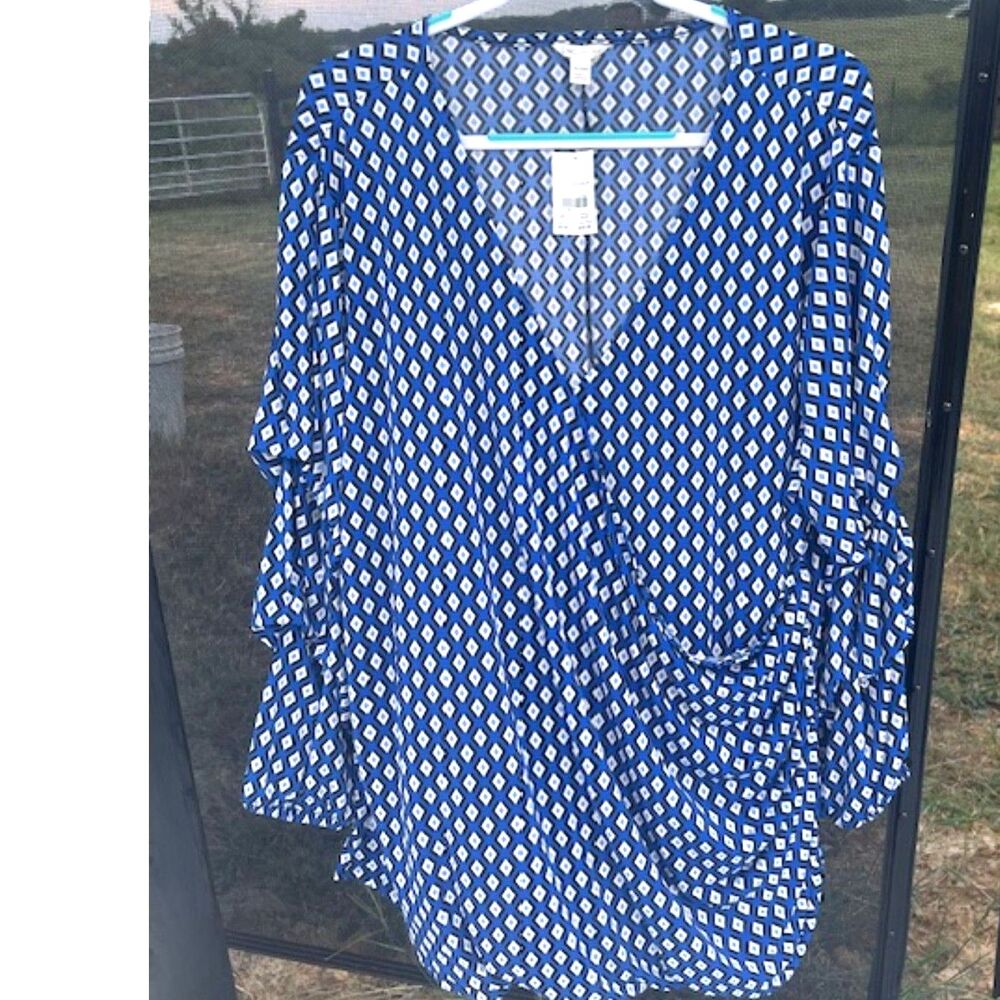 3X NWT Blouse Cato Size 26/28W Blue Criss Cross snap front C7256